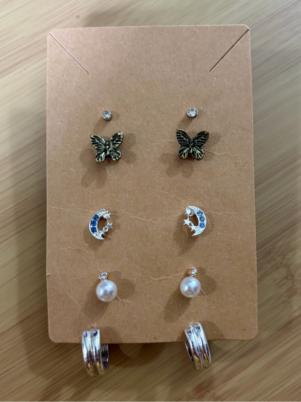 Mixed Stud and Hoop Earring Set - Gold, Silver, Pearl, Blue Accents